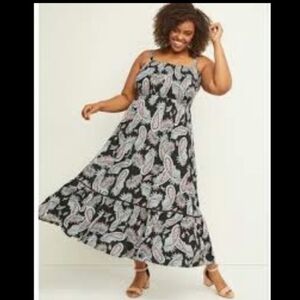 Lane Bryant Smocked Elegant Paisley Print Black Dress Size 18/20
